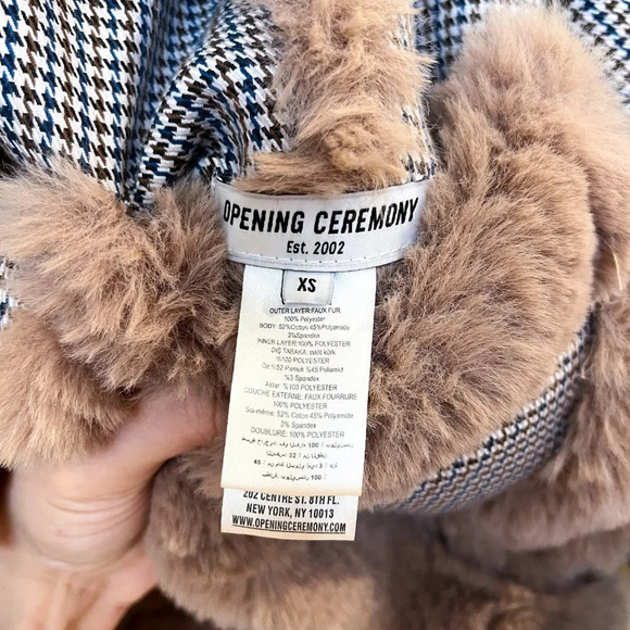 Opening Ceremony Reversible Faux Fur Houndstooth Short Preppy Classic Coat XS - Picture 6 of 10